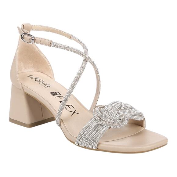 LifeStride Women's Captivate Strappy Block Heel Dress Sandals Beige Size 11 W - Picture 1 of 4